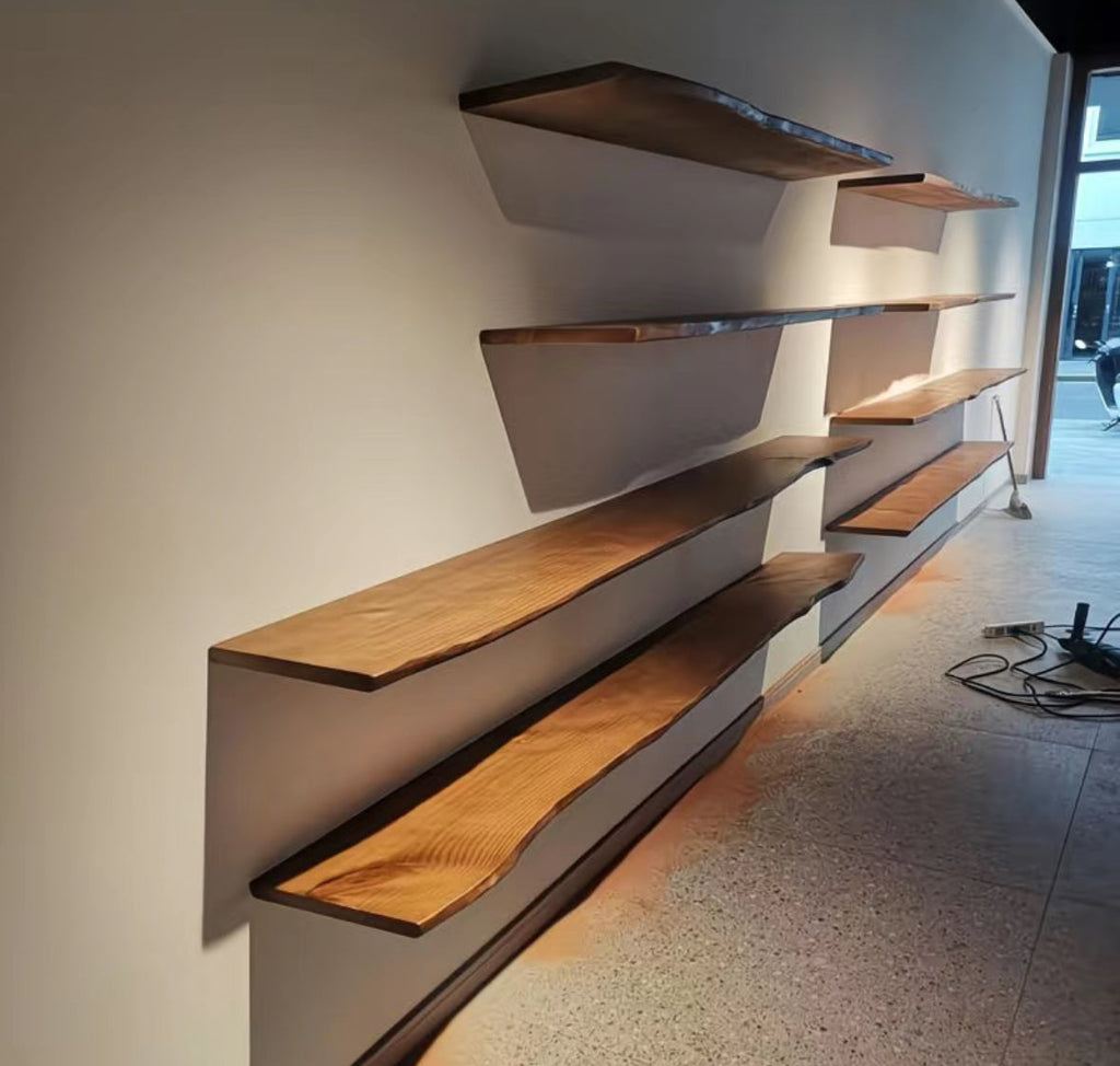 Aldersteel Rustic Hardwood Live Edge Feature Shelf – Natural Wood Floating Wall Shelf