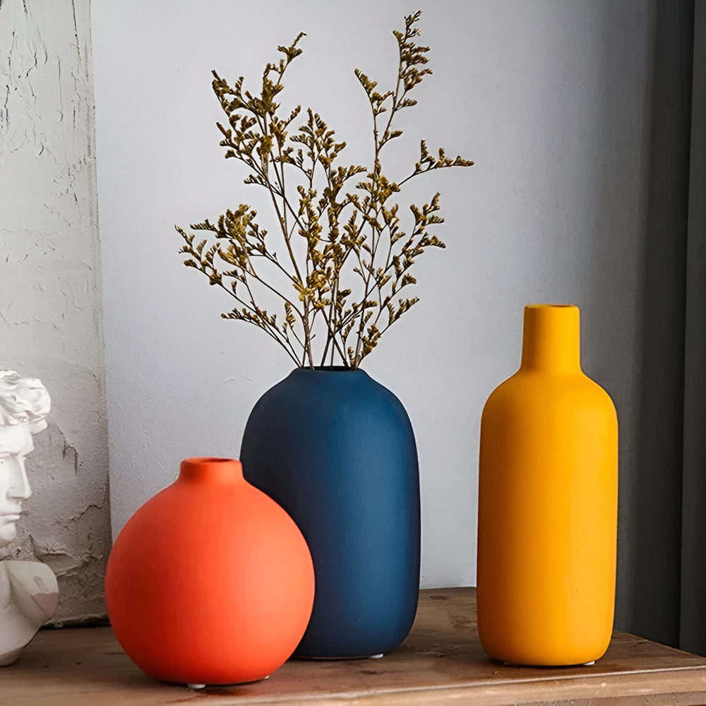 Aldersteel Small Ceramic Table Vase – Minimalist Round Neck Decorative Flower Vase