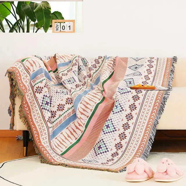 Aldersteel Jacquard Woven Throw Blanket – Vibrant Polyester Cotton 130x170cm