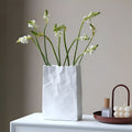 Aldersteel Crumpled Paper Ceramic Vase – Minimalist White Sculptural Flower Vase