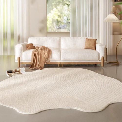 Aldersteel 3D Carved Washable Cream Rug – Organic Shaped Plush Floor Rug