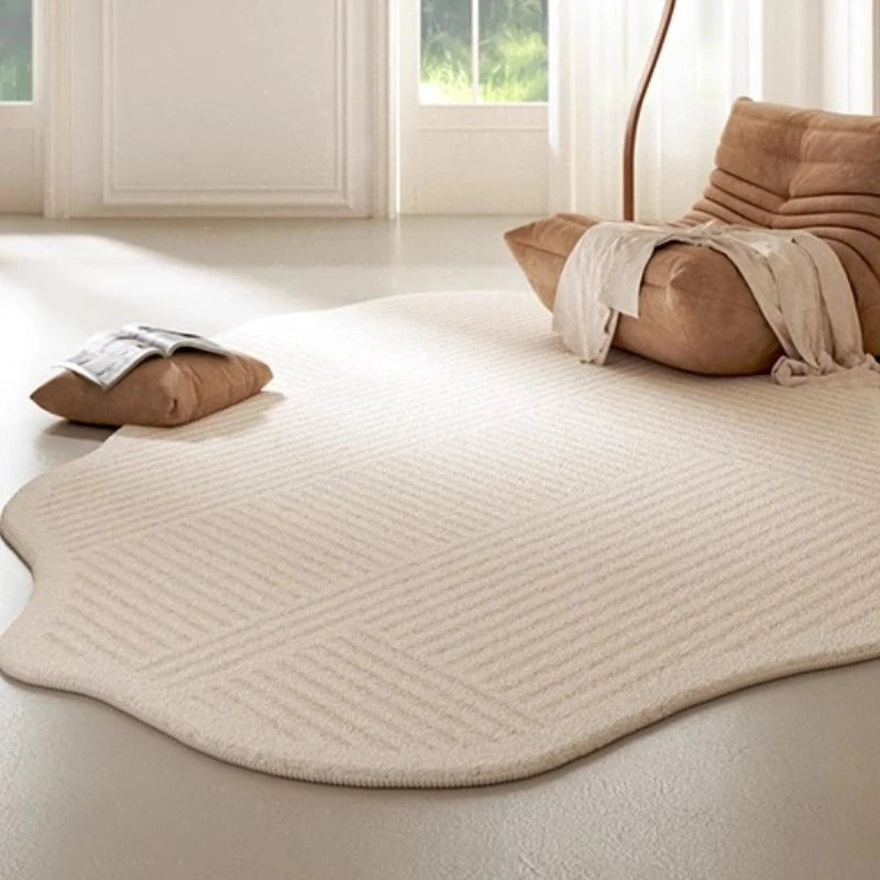 Aldersteel 3D Carved Washable Cream Rug – Organic Shaped Plush Floor Rug