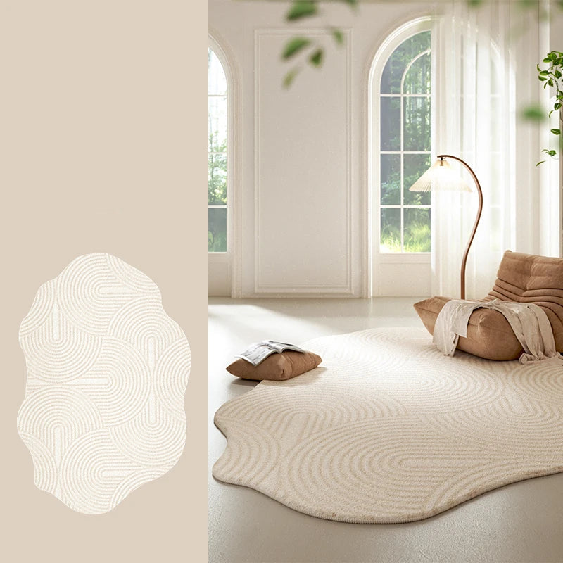 Aldersteel 3D Carved Washable Cream Rug – Organic Shaped Plush Floor Rug