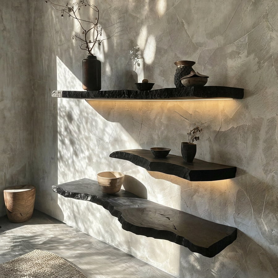Aldersteel Sculptural Ebony Live Edge Shelf