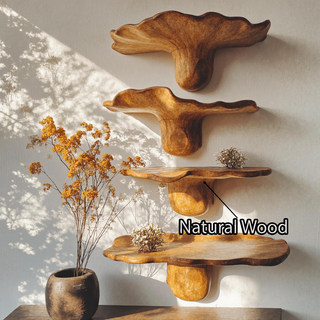 Aldersteel Timber Mushroom Wall Shelf – Sculptural Floating Organic Shelf