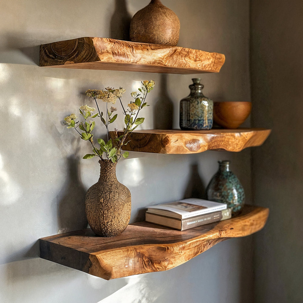 Aldersteel Walnut Live Edge Floating Shelf – Premium Solid Walnut Wall Shelf