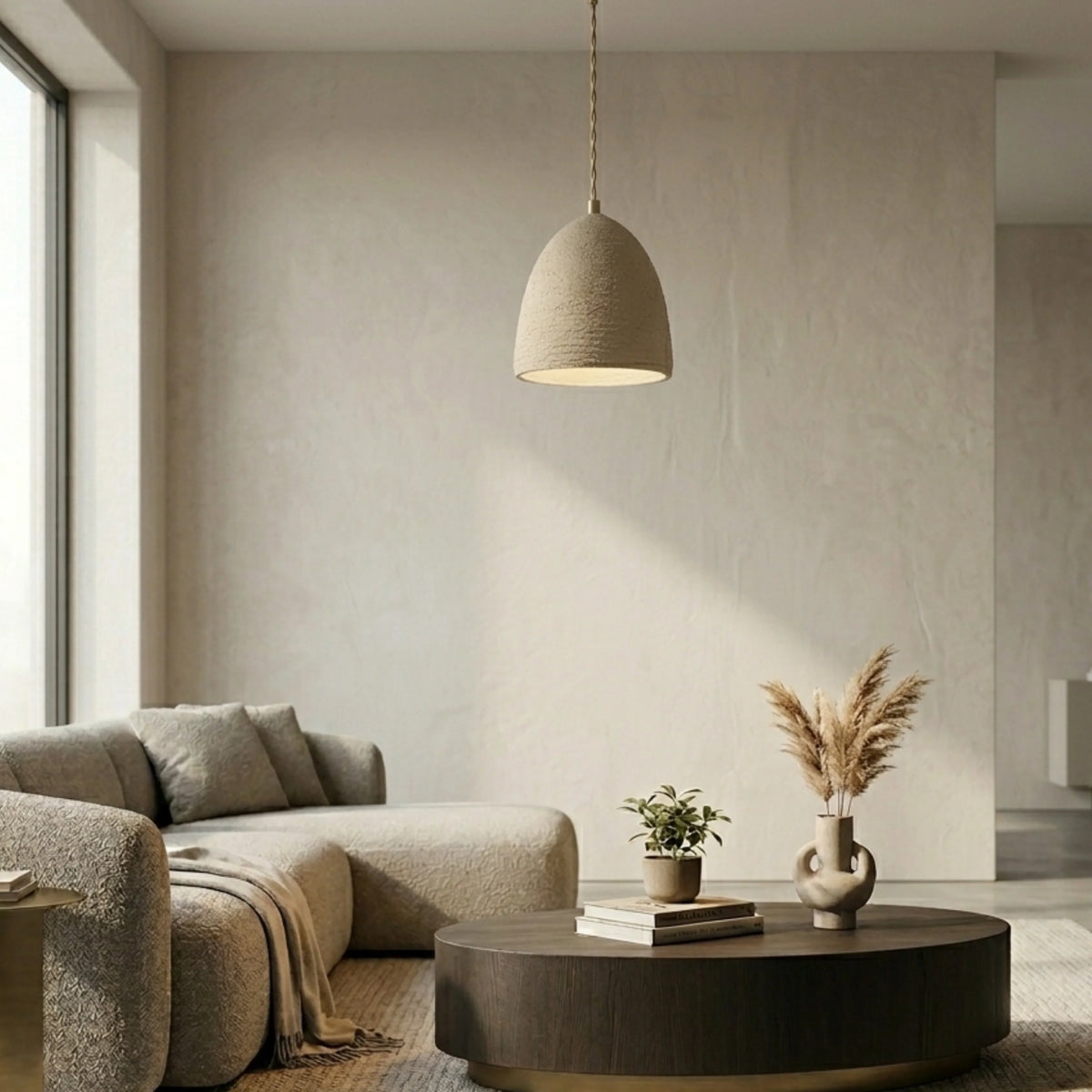 Minimalist Pendant Light Cement Finish Adjustable Height 1