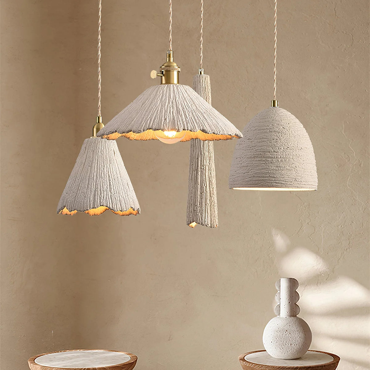 Minimalist Pendant Light Cement Finish Adjustable Height 5