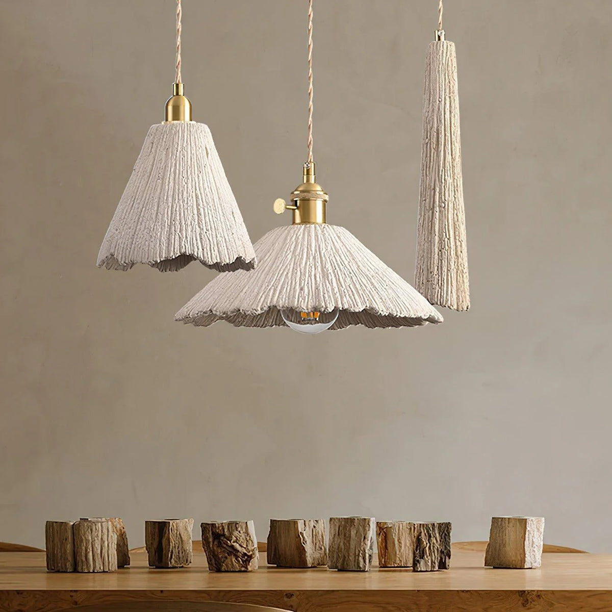 Minimalist Pendant Light Cement Finish Adjustable Height 7