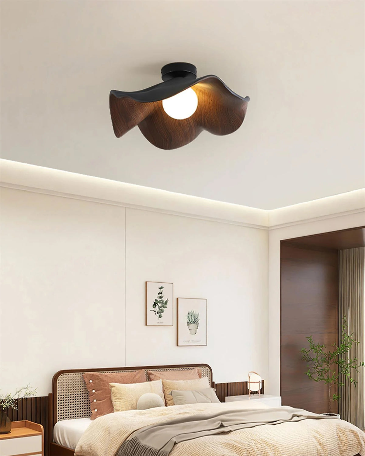 Modern Flush Mount Ceiling Light Resin Wood Grain Dimmable 5
