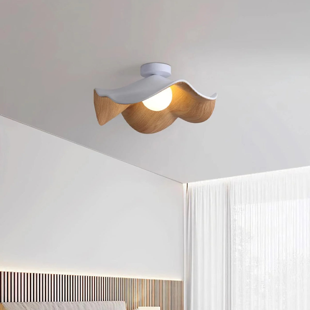 Modern Flush Mount Ceiling Light Resin Wood Grain Dimmable 6