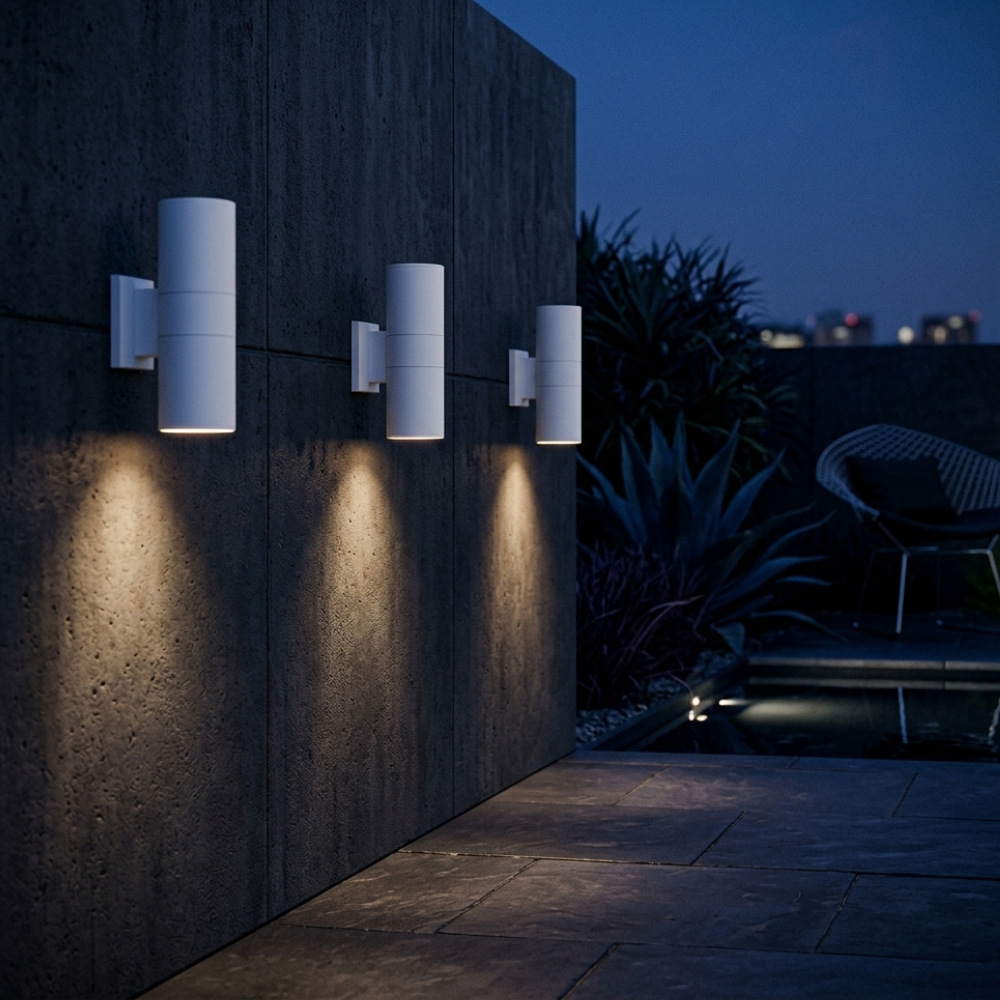 Outdoor Wall Light Up and Down Integrated LED IP44 White Black and Grey Hardwired Garden Patio 0