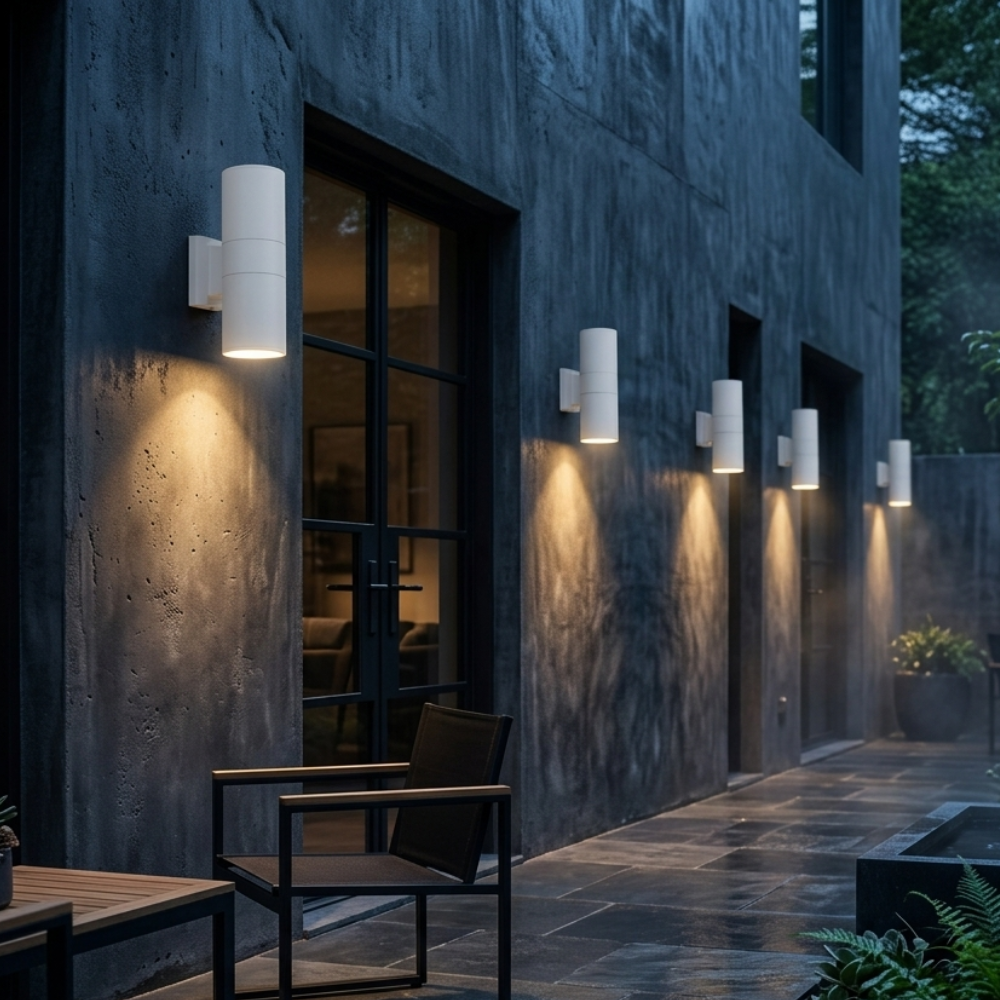 Outdoor Wall Light Up and Down Integrated LED IP44 White Black and Grey Hardwired Garden Patio 2