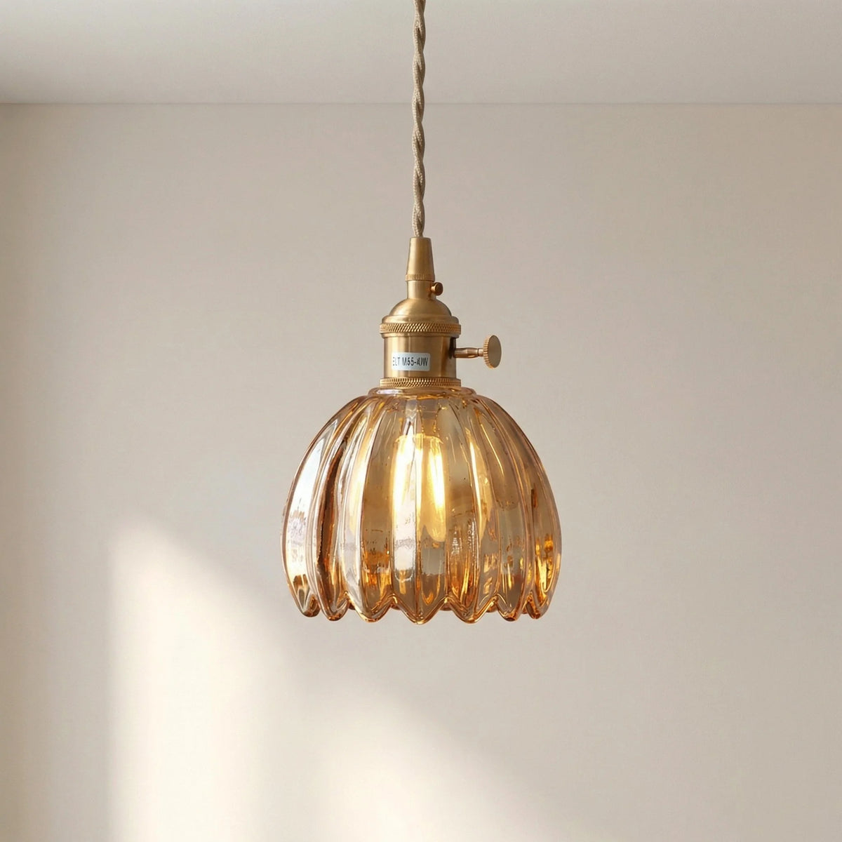 Vintage Pendant Light Glass Shade Brass Adjustable Height 10