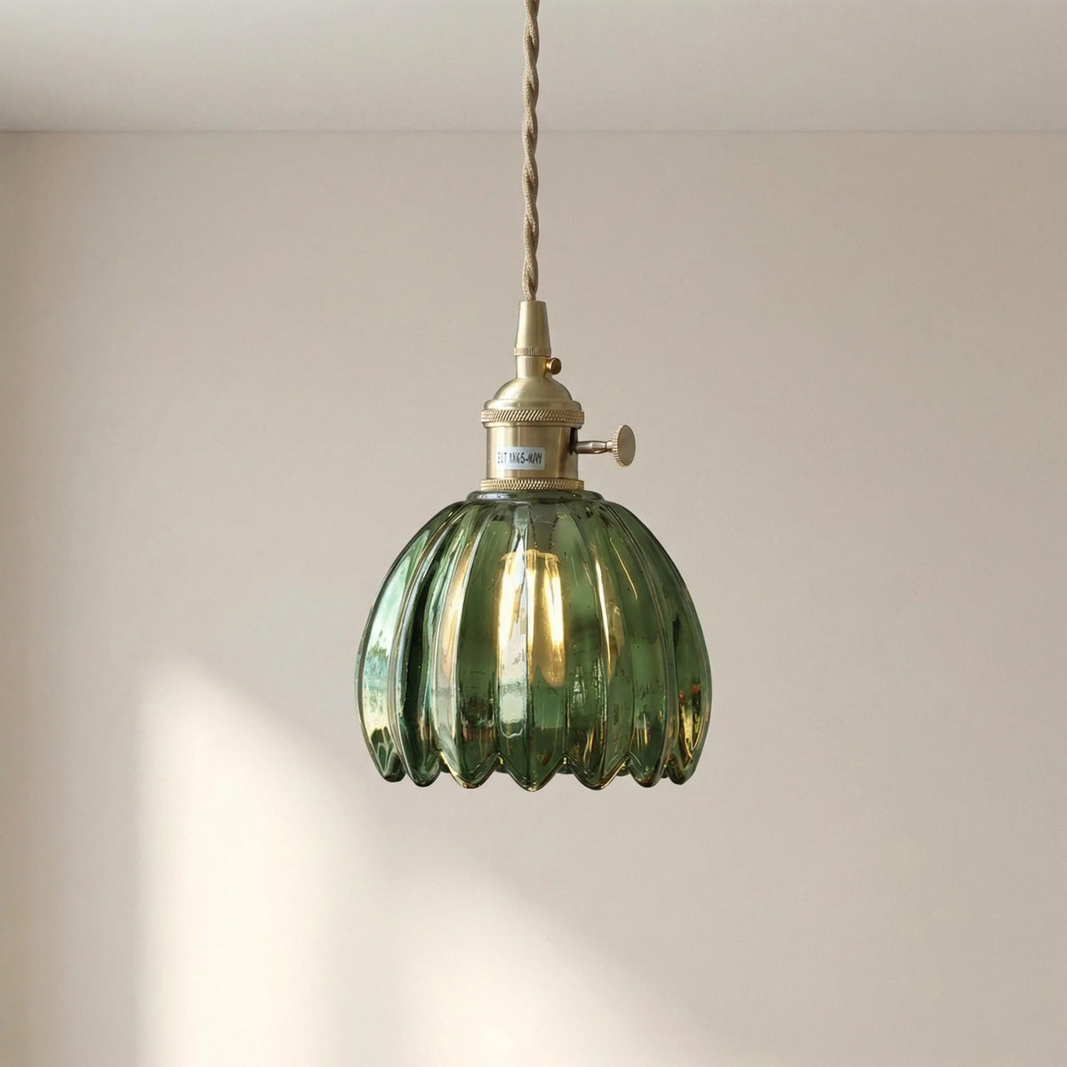 Vintage Pendant Light Glass Shade Brass Adjustable Height 3