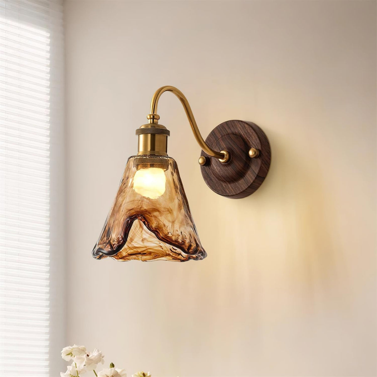 Vintage Wall Sconce Amber Glass Metal Modern Adjustable 8