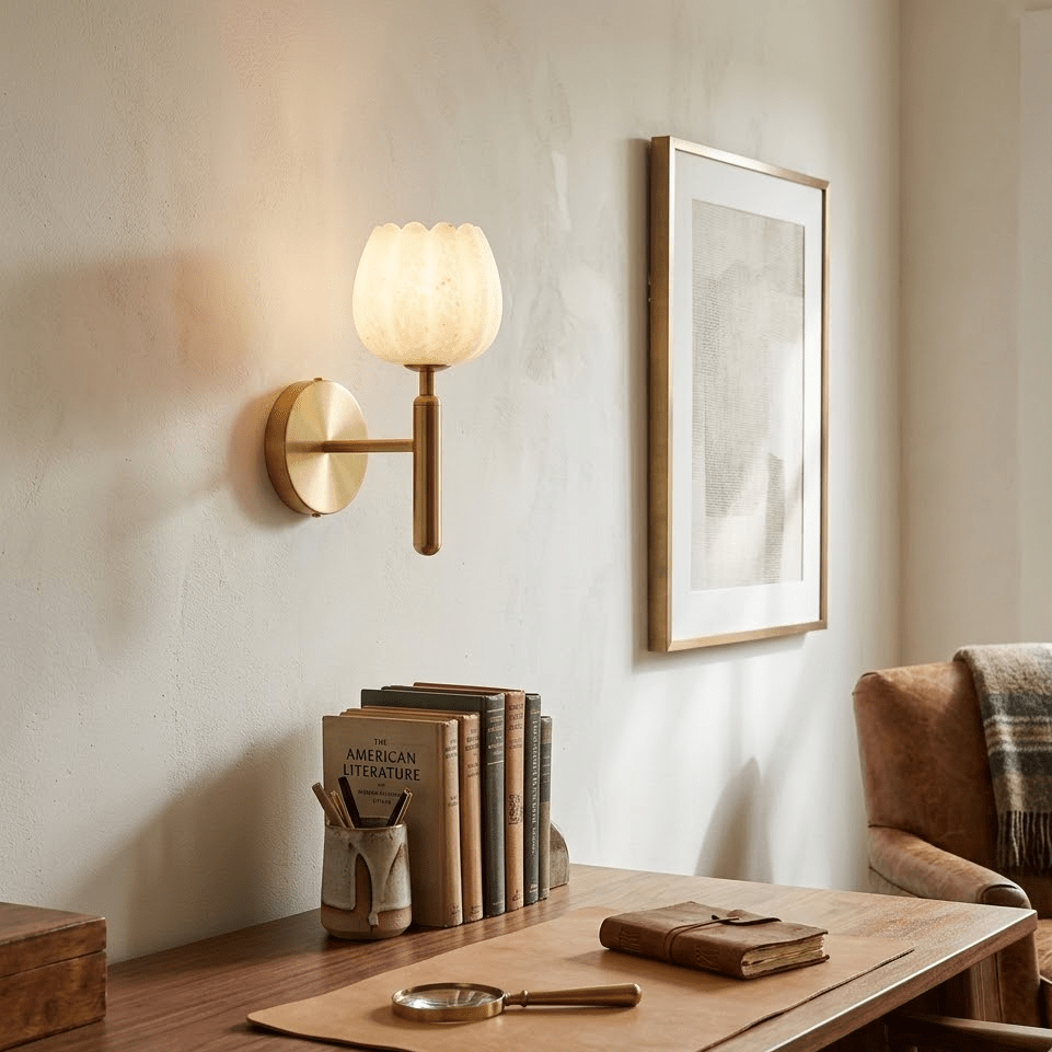 Wall Light Alabaster Stone Minimalist E27 Brass and Black Indoor Bedroom Hallway Living Room Sconce 2
