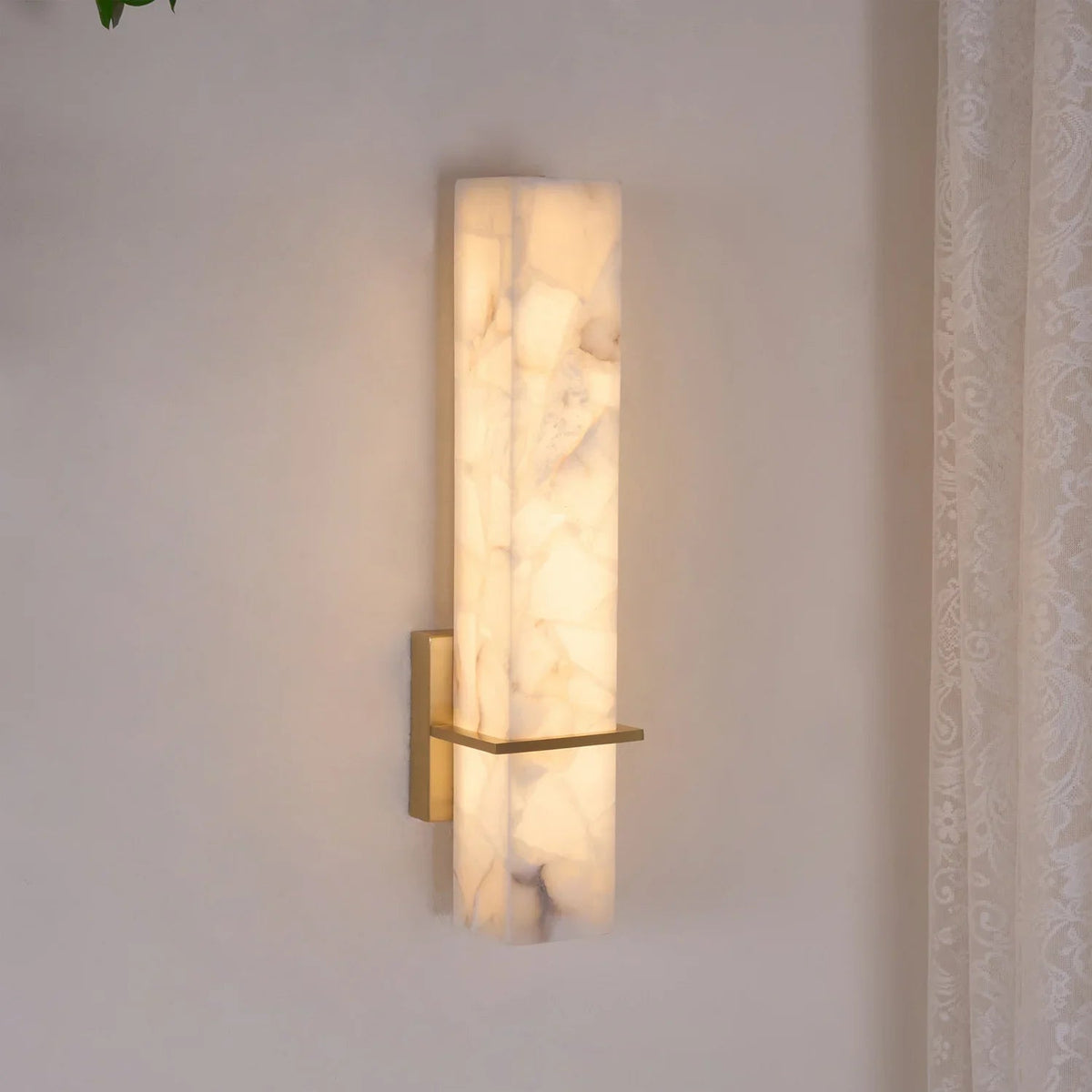 Wall Light Alabaster and Brass Cuboid Integrated LED Warm and Cool White Indoor Bedroom Living Room 0