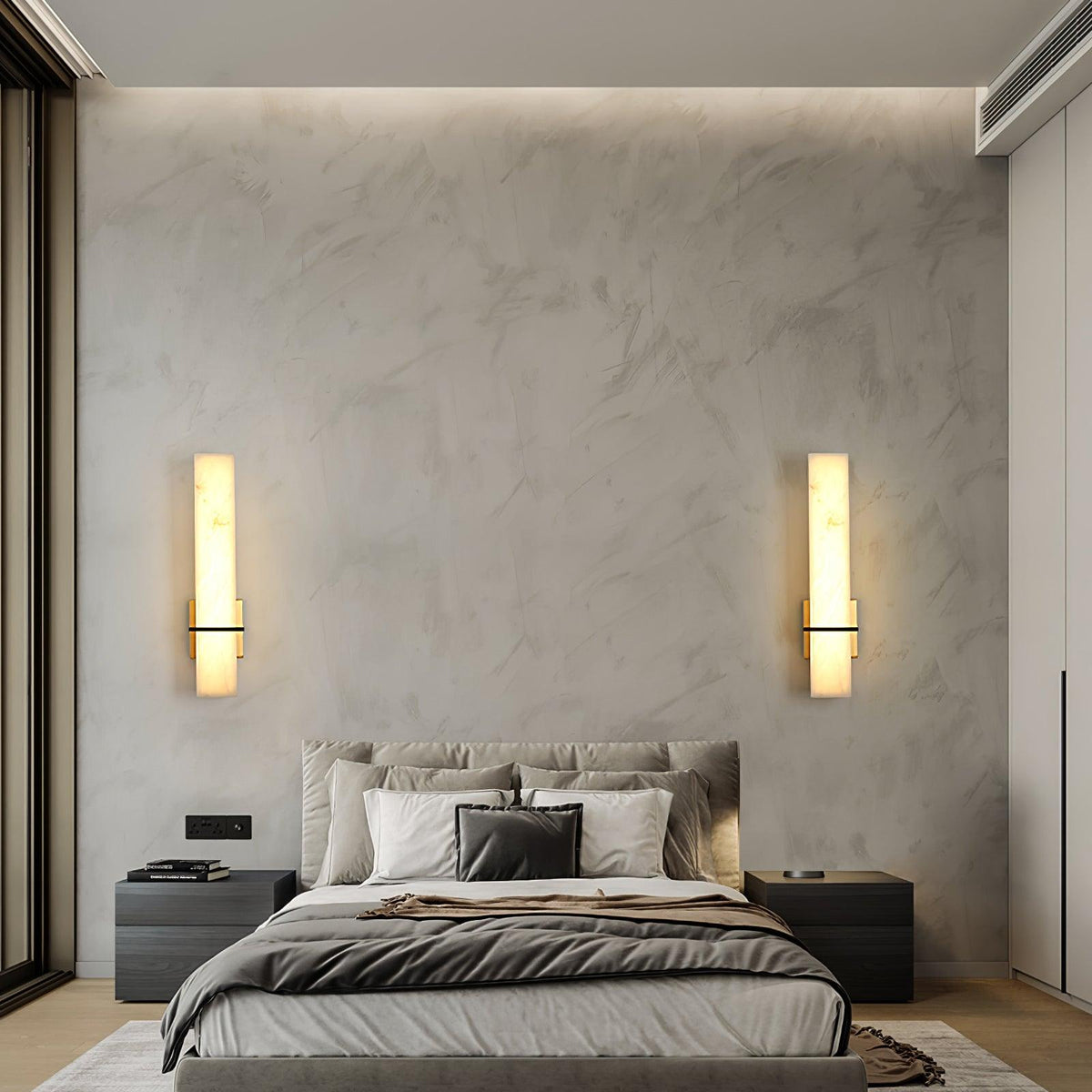 Wall Light Alabaster and Brass Cuboid Integrated LED Warm and Cool White Indoor Bedroom Living Room 8