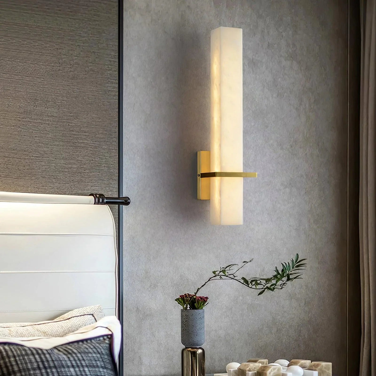 Wall Light Alabaster and Brass Cuboid Integrated LED Warm and Cool White Indoor Bedroom Living Room 9