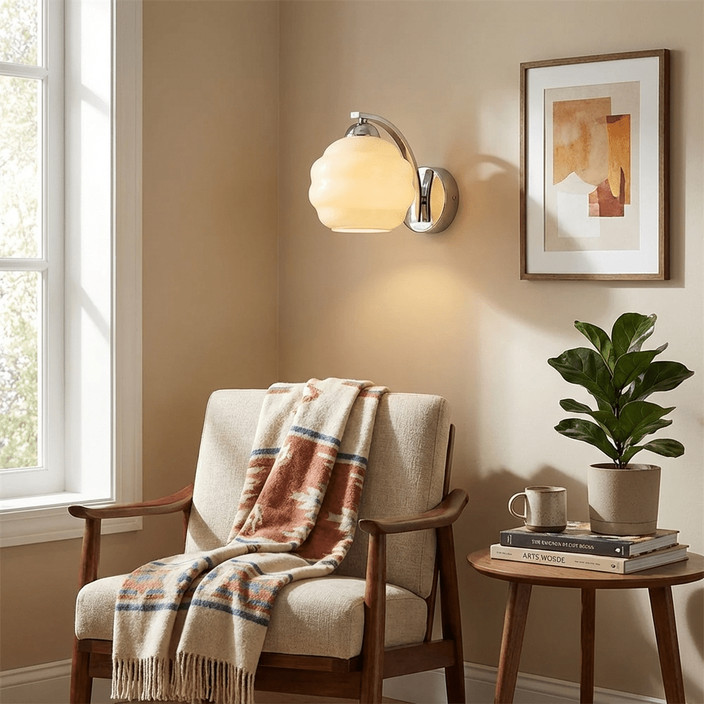 Wall Light Art Deco Metal Vintage Finish Gold Chrome White and Beige Indoor Hallway Bedroom Sconce 3
