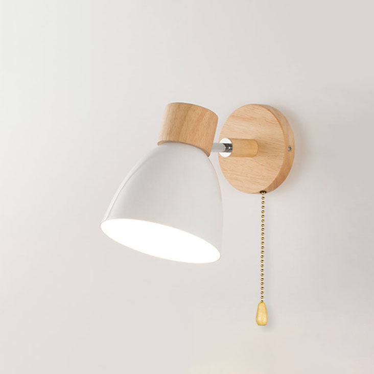 Wall Light Iron and Wood Minimalist Pull Switch White Grey Yellow Pink Green and Blue Bedroom Sconce 0