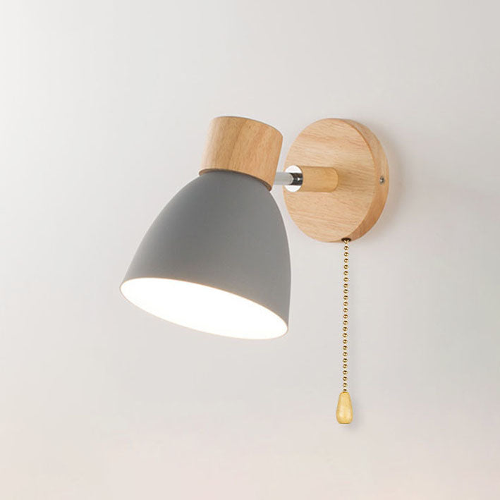 Wall Light Iron and Wood Minimalist Pull Switch White Grey Yellow Pink Green and Blue Bedroom Sconce 10