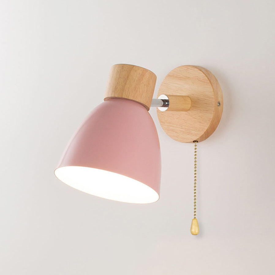 Wall Light Iron and Wood Minimalist Pull Switch White Grey Yellow Pink Green and Blue Bedroom Sconce 11