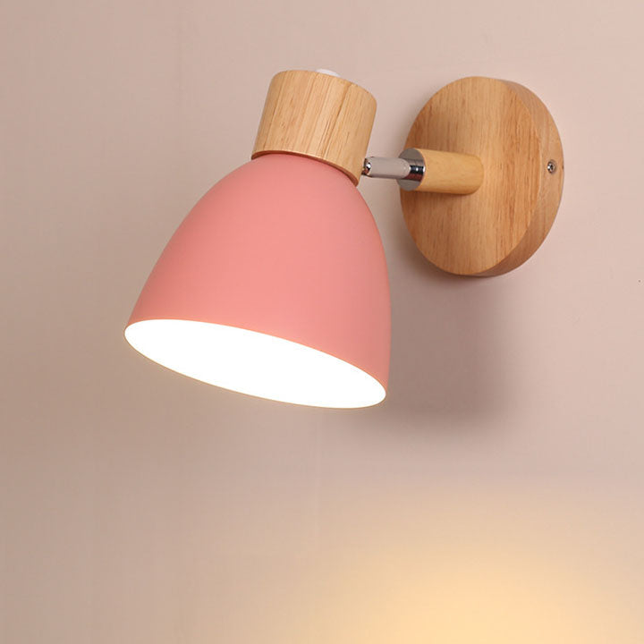 Wall Light Iron and Wood Minimalist Pull Switch White Grey Yellow Pink Green and Blue Bedroom Sconce 12