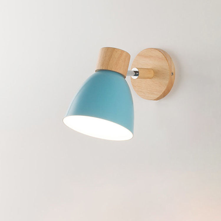 Wall Light Iron and Wood Minimalist Pull Switch White Grey Yellow Pink Green and Blue Bedroom Sconce 13