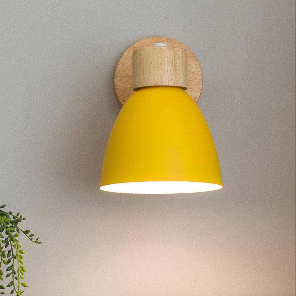 Wall Light Iron and Wood Minimalist Pull Switch White Grey Yellow Pink Green and Blue Bedroom Sconce 14