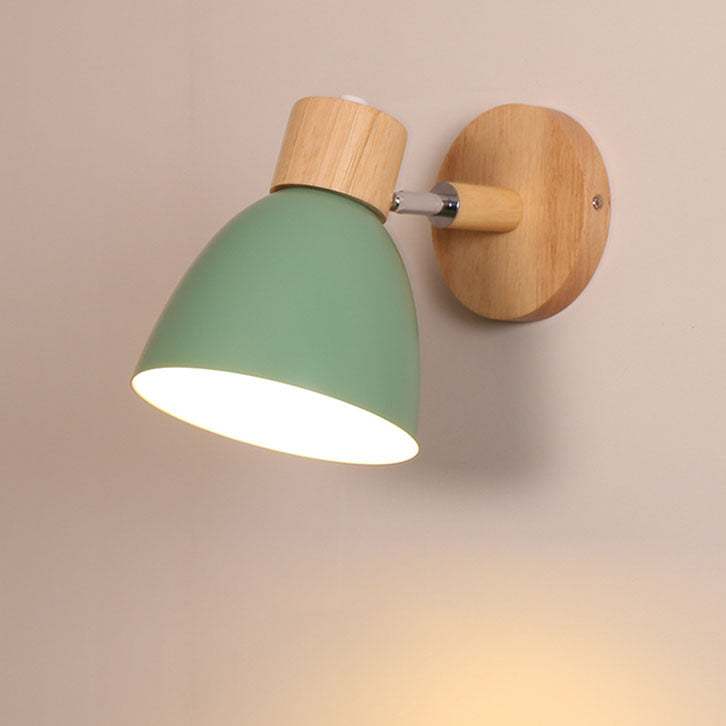 Wall Light Iron and Wood Minimalist Pull Switch White Grey Yellow Pink Green and Blue Bedroom Sconce 15