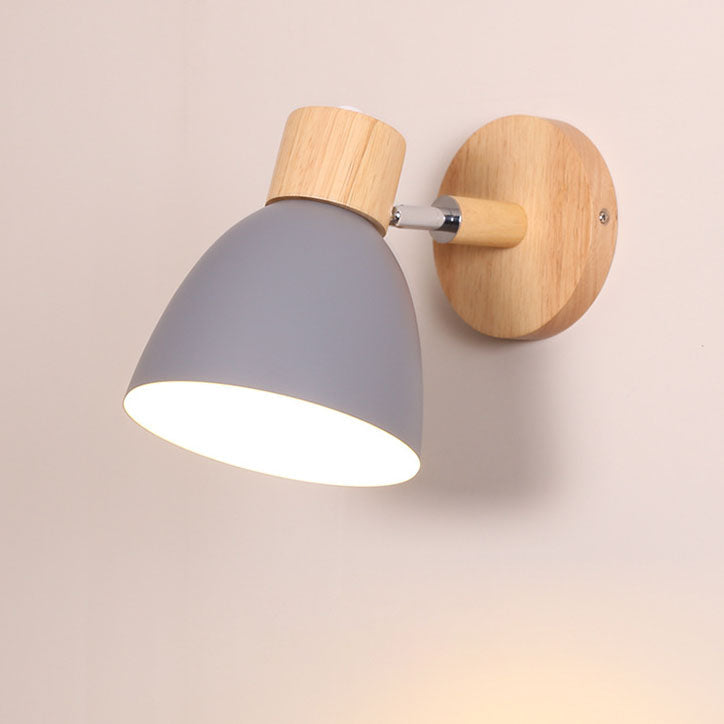 Wall Light Iron and Wood Minimalist Pull Switch White Grey Yellow Pink Green and Blue Bedroom Sconce 17