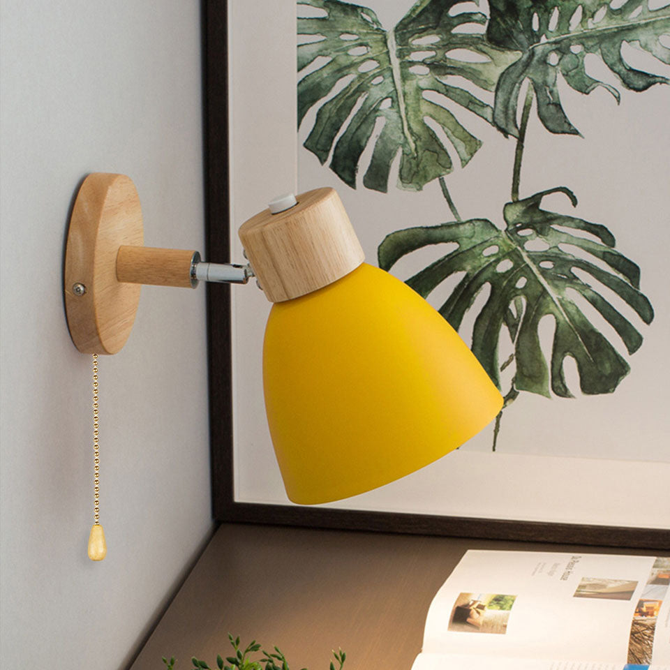 Wall Light Iron and Wood Minimalist Pull Switch White Grey Yellow Pink Green and Blue Bedroom Sconce 8