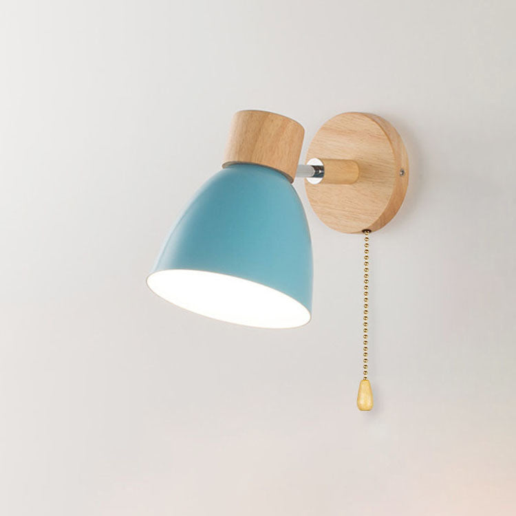 Wall Light Iron and Wood Minimalist Pull Switch White Grey Yellow Pink Green and Blue Bedroom Sconce 9